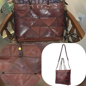 Old Trend Brown Leather Prism Tote With Missing Stud Rivet GUC